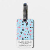 ピンクと青の夏の熱帯パターン ラゲッジタグ (裏面縦)