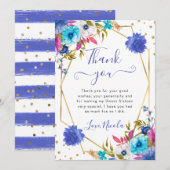 ピンクと青の夏の花フレーム甘い16 サンキューカード (正面/裏面)