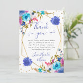 ピンクと青の夏の花フレーム結婚ズ サンキューカード (スタンド正面)