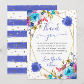 ピンクと青の夏の花フレーム結婚ズ サンキューカード (正面/裏面)