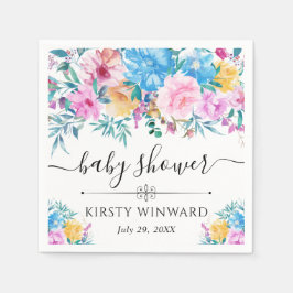 ピンクと青の夏の花ベビーシャワー スタンダードカクテルナプキン