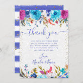 ピンクと青の夏の花結婚の数 サンキューカード (正面/裏面)