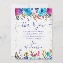 ピンクと青の夏の花結婚の数 サンキューカード