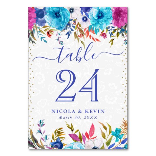 ピンクと青の夏の花結婚の数 テーブルナンバー (正面)