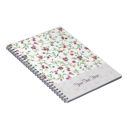 ピンクと青の小さな花のパターン ノートブック (右側)