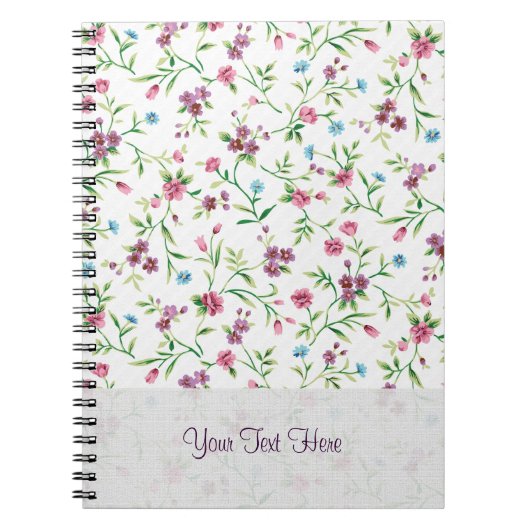 ピンクと青の小さな花のパターン ノートブック (正面)