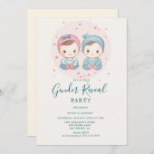 ピンクと青の少年または少女の性別を表示パーティー 招待状 (正面/裏面)