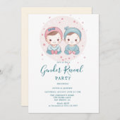 ピンクと青の少年または少女の性別を表示パーティー 招待状 (正面/裏面)