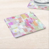 ピンクと青の幾何学的な抽象化 スクエアペーパーコースター (アングル)