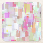 ピンクと青の幾何学的な抽象化 スクエアペーパーコースター (正面)