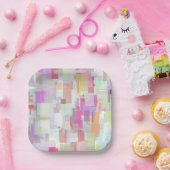 ピンクと青の幾何学的な抽象化 ペーパープレート (パーティー)