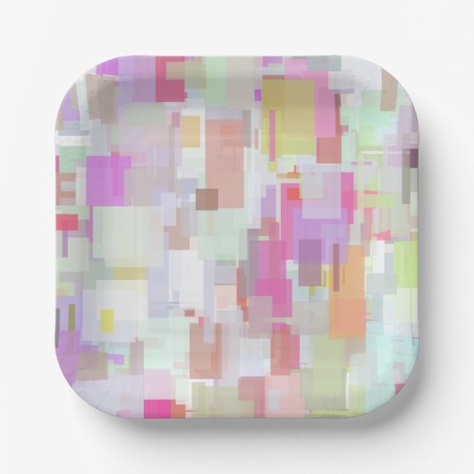 ピンクと青の幾何学的な抽象化 ペーパープレート (正面)