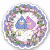 ピンクと青の愛の鳥ダイカットシールデカール シール (正面)