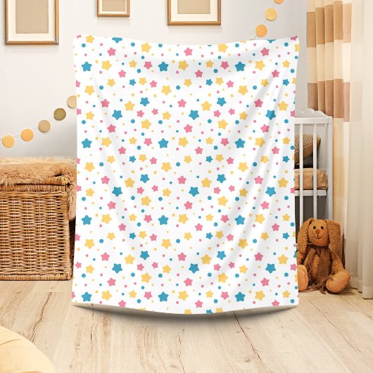 ピンクと青の星のパターン フリースブランケット