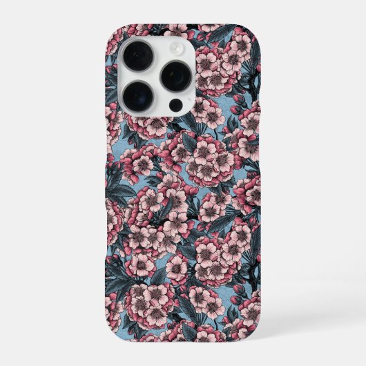 ピンクと青の桜 iPhoneケース (裏面)