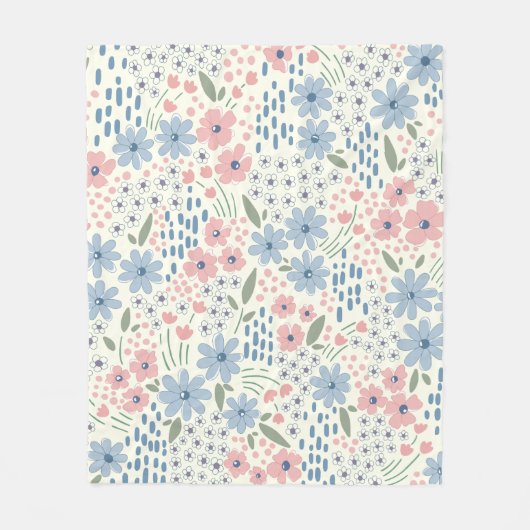 ピンクと青の植物学 フリースブランケット (正面)