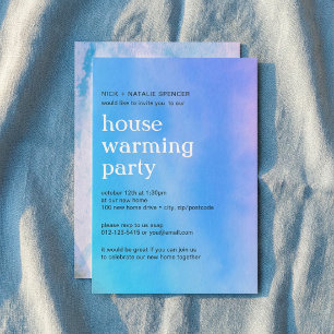 ピンクと青の水の色の家の暖かいパーティーInvite 招待状