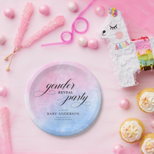 ピンクと青の水彩色の性の表示パーティー ペーパープレート (パーティー)