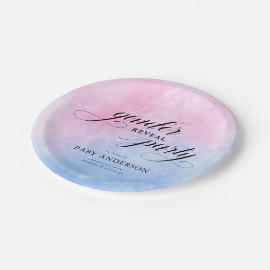 ピンクと青の水彩色の性の表示パーティー ペーパープレート (アングル)
