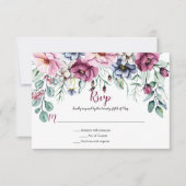 ピンクと青の水彩花卉 出欠カード (正面)