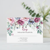 ピンクと青の水彩花卉 出欠カード (スタンド正面)