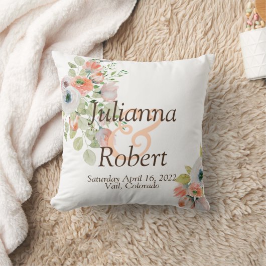 ピンクと青の水色のフローラの投げ結婚ピル クッション (ブランケット)