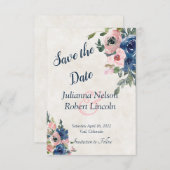 ピンクと青の水色のフローラは、日付inviを保存 招待状 (正面/裏面)