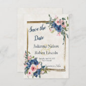 ピンクと青の水色のフローラは、日付inviを保存 招待状 (正面/裏面)