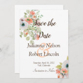 ピンクと青の水色のフローラは、日付inviを保存 招待状 (正面/裏面)