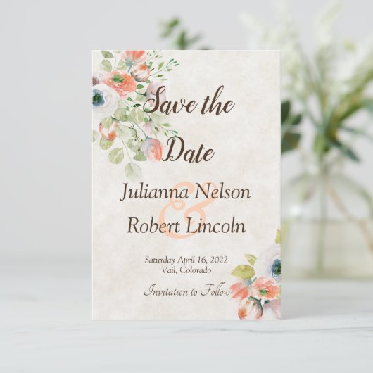 ピンクと青の水色のフローラは、日付inviを保存 招待状 (スタンド正面)