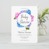ピンクと青の水色のフローラリースベビーシャワー 招待状 (スタンド正面)