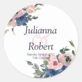 ピンクと青の水色のフローラ結婚のクラシックr ラウンドシール