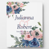 ピンクと青の水色のフローラ結婚の歯垢 フォトプラーク (正面)