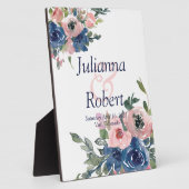 ピンクと青の水色のフローラ結婚の歯垢 フォトプラーク (側面)