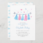ピンクと青の水色の房ベビーシャワー 招待状 (正面/裏面)