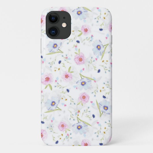 ピンクと青の水色の花模様電話ケース Case-Mate iPhoneケース (裏面)