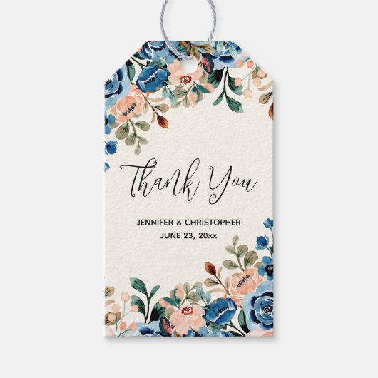 ピンクと青の水色の花結婚の色 ギフトタグ (正面)