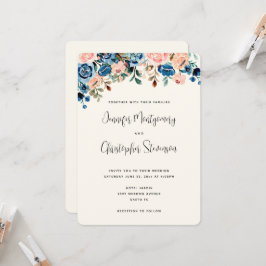ピンクと青の水色の花結婚の色 招待状