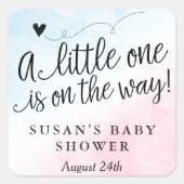 ピンクと青の水色の赤ちゃんシャワーありがとうラベル スクエアシール (正面)