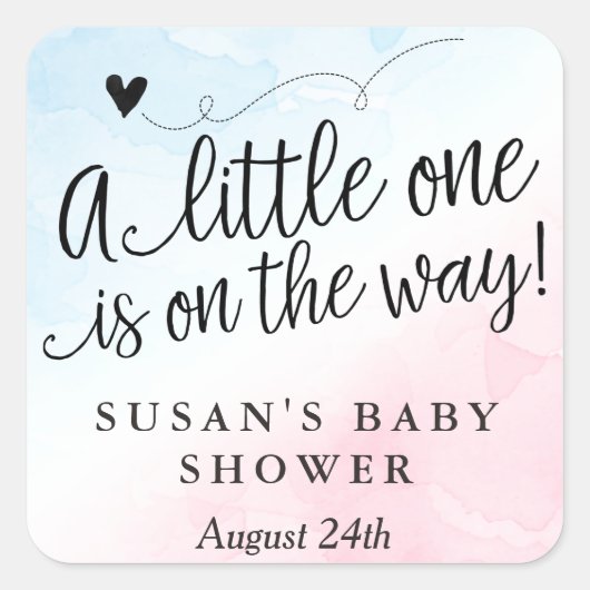 ピンクと青の水色の赤ちゃんシャワーありがとうラベル スクエアシール (正面)