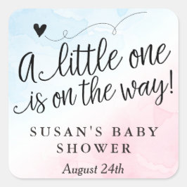 ピンクと青の水色の赤ちゃんシャワーありがとうラベル スクエアシール