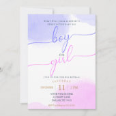 ピンクと青の水色の金ゴールドスクリプト性別の表示 招待状 (正面)