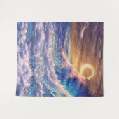 ピンクと青の波ゴールデンホライズン タペストリー (正面(横))