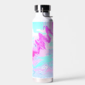ピンクと青の波状抽象芸術 ウォーターボトル (左面)