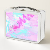 ピンクと青の波状抽象芸術 メタルランチボックス (正面)
