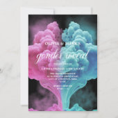 ピンクと青の煙のハートジェンダー表示招待状 招待状 (正面)