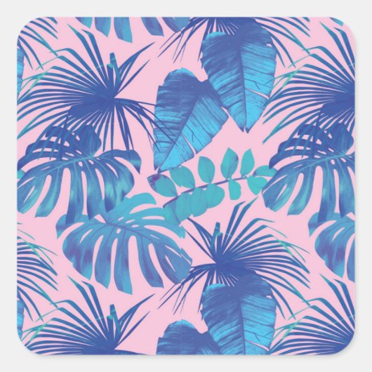 ピンクと青の熱帯地方のパーソナライズされた葉 スクエアシール (正面)