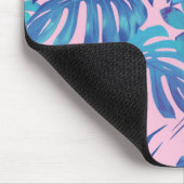 ピンクと青の熱帯地方のパーソナライズされた葉 マウスパッド (コーナー)