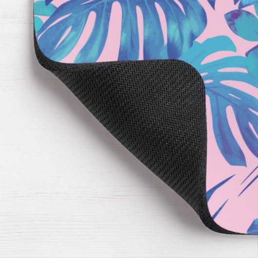 ピンクと青の熱帯地方のパーソナライズされた葉 マウスパッド (コーナー)