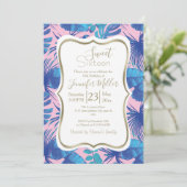 ピンクと青の熱帯地方のパーソナライズされた葉 招待状 (スタンド正面)